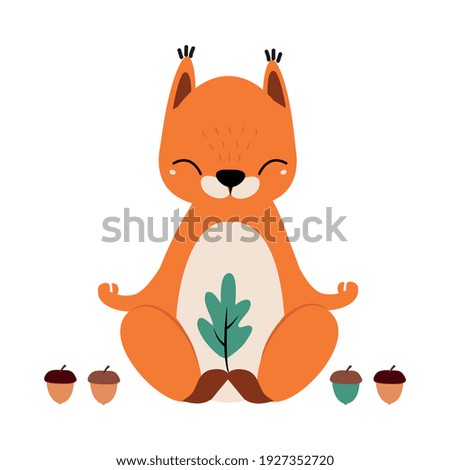 Red Fluffy Squirrel with Bushy Tail Sitting in Yoga Pose Vector Illustration