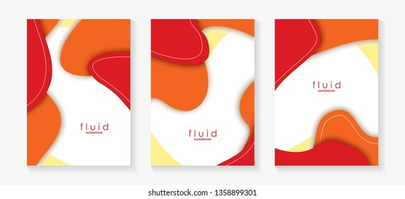 Red Fluid 3D Papercut Cover Set. Dynamic Background for invitation, booklet or business card design. Modern Vector paper background