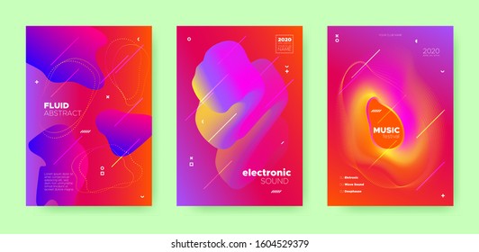 Red Fluid Abstract. Gradient Music Poster. Vector Brochure. Purple Sound Movement. Blue Fluid Background. Gradient Music Wave. Graphic Brochure. Dance Movement. Electronic Party. Dance Festival.