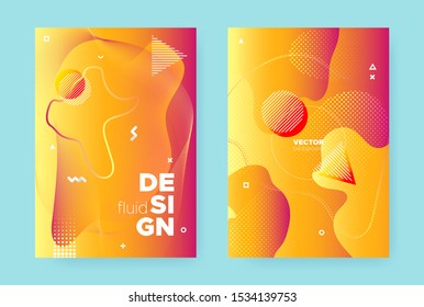 Red Fluid Gradient. Bright Vibrant Abstract Pattern. Orange Liquid Design. Modern Memphis Composition. Summer Flow Background. Graphic Hipster Cover. Sun Wave Shapes. Yellow Fluid Background.