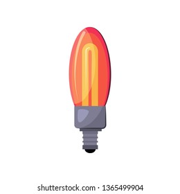 Red fluorescent light bulb flat icon. Electric light, energy saving, lamp. Light bulbs concept. Vector illustration can be used for topics like innovation, electricity, energy