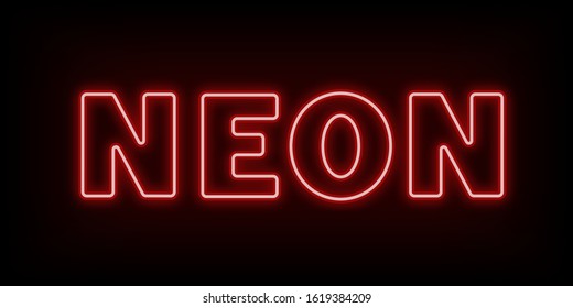 Red fluorescent word neon on dark background. Blur effect is made as mesh. Vector illustration.