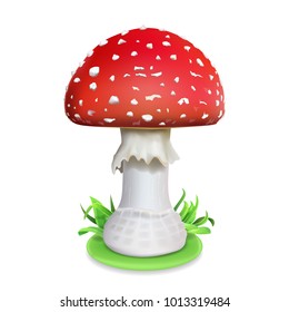 Red fly agaric mushroom. Realistic icon illustration