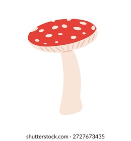 Cogumelos agáricos de mosca vermelha em estilo vetorial plano. Ilustrações bonitas de toadstool desenhadas à mão com diferentes formas e ângulos, isoladas em fundo branco. Fungos florestais, conto de fadas, elementos de design botânico e natureza.