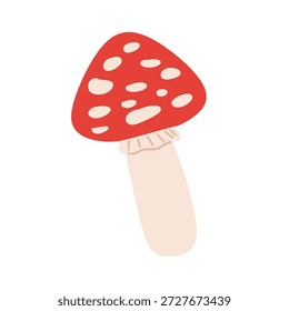 Cogumelos agáricos de mosca vermelha em estilo vetorial plano. Ilustrações bonitas de toadstool desenhadas à mão com diferentes formas e ângulos, isoladas em fundo branco. Fungos florestais, conto de fadas, elementos de design botânico e natureza.