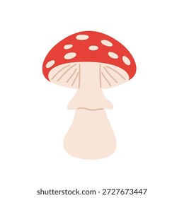 Cogumelos agáricos de mosca vermelha em estilo vetorial plano. Ilustrações bonitas de toadstool desenhadas à mão com diferentes formas e ângulos, isoladas em fundo branco. Fungos florestais, conto de fadas, elementos de design botânico e natureza.