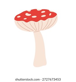 Cogumelos agáricos de mosca vermelha em estilo vetorial plano. Ilustrações bonitas de toadstool desenhadas à mão com diferentes formas e ângulos, isoladas em fundo branco. Fungos florestais, conto de fadas, elementos de design botânico e natureza.