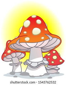 Red fly agaric mushrooms vector illustration in flat cartoon style.