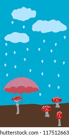 Red fly agaric under the summer rain