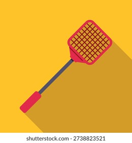 Red fly swatter representing pest control against a yellow background