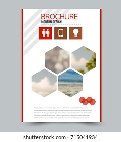 Red flyer design template with built in images. Brochure for business, education, presentation, advertisement. Corporate identity style concept. Editable vector illustration.