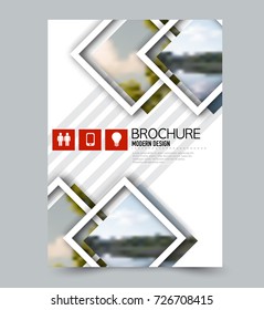 Red flyer design template with built in images. Brochure for business, education, presentation, advertisement. Corporate identity style concept. Editable vector illustration.