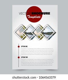 Red flyer design template with squares. Brochure for business, education, presentation, advertisement. Corporate identity concept. Editable vector illustration.