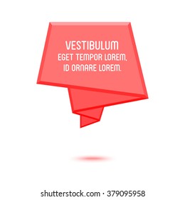 Red Flyer. Origami Banner. Isolated on White Background. Vector Illustration Design Label, Sticker , Tag.