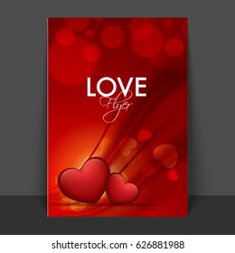 Red Flyer, Template or Brochure design with beautiful hearts for Love concept.