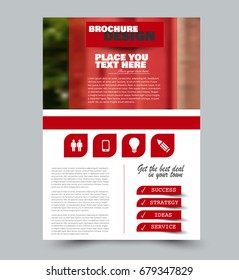 Red flyer vector design template set. Business brochure. Annual report or magazine cover.