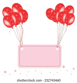 Red flying balloon place for text with confetti wallpaper 