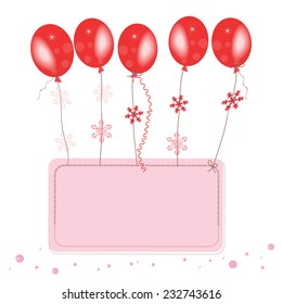 Red flying balloons with confetti space for text greeting card 