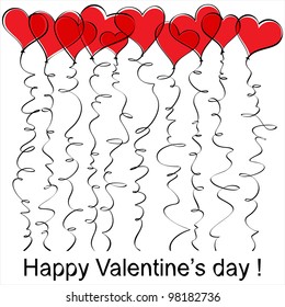 Red flying balloons in the shape of a heart. EPS8