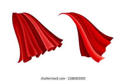 Red flying capes set. Silk carnival cloak, costume for superhero or vampire cartoon vector illustration