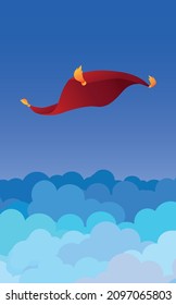 red flying carpet above the clouds, vector illustration 