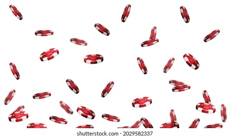 Red flying casino chips isolated on white background for your arts