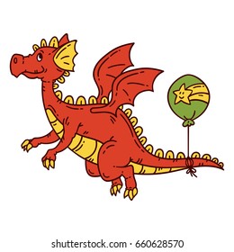 Red flying dragon. Isolated objects on white background. Vector illustration.