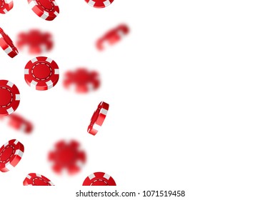 Red flying falling casino poker chips isolated on white background. Jackpot or winner concept. Vector illustration