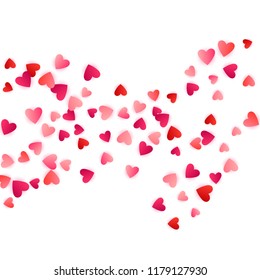 Red flying hearts bright love passion vector background. Amour icons wallpaper. Romantic signs confetti. Retro flying red hearts scatter for Valentines Day decoration.