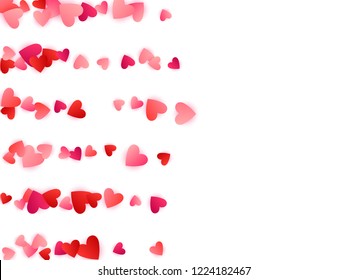 Red flying hearts bright love passion frame border vector background. Cartoon confetti love symbols holiday pattern. Abstract flying red hearts scatter for wedding decoration.