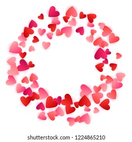 Red flying hearts bright love passion frame border vector background. Romantic emotions symbols confetti. Retro flying red hearts scatter for Valentines Day decoration.