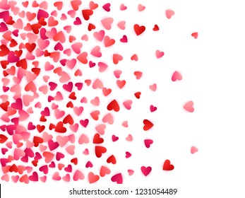 Red flying hearts bright love passion frame border vector background. Romantic emotions signs confetti. Glorious flying red hearts scatter wedding party decor.