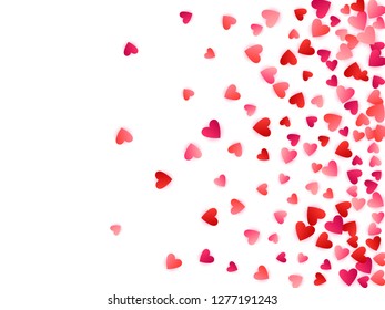 Red flying hearts bright love passion frame border vector background. Romantic elements confetti. Glamorous flying red hearts scatter for wedding card.