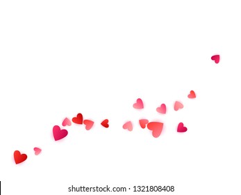 Red flying hearts bright love passion vector background. Cartoon confetti love symbols graphic design. Sweet flying red hearts scatter for wedding invitation card.