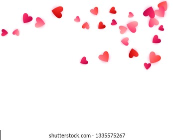 Red flying hearts bright love passion vector background. Amour backdrop. Cartoon confetti love symbols holiday pattern. Sweetly flying red hearts scatter for Valentines Day decor.