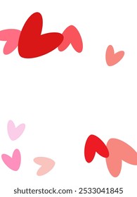 Red flying hearts bright love passion vector background. Amour icons backdrop.  Red pattern of random falling hearts confetti.