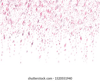 Red flying musical notes isolated on white background. Magenta musical notation symphony signs, notes for sound and tune music. Vector symbols for melody recording, prints and back layers.