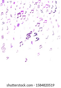 Red flying musical notes isolated on white background. Cute musical notation symphony signs, notes for sound and tune music. Vector symbols for melody recording, prints and back layers.