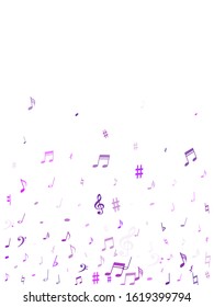 Red flying musical notes isolated on white backdrop. Fresh musical notation symphony signs, notes for sound and tune music. Vector symbols for melody recording, prints and back layers.