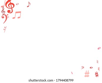 Red flying musical notes isolated on white background. Fresh musical notation symphony signs, notes for sound and tune music. Vector symbols for melody recording, prints and back layers.