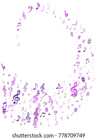 Red flying musical notes isolated on white backdrop. Stylish musical notation symphony signs, notes for sound and tune music. Vector symbols for melody recording, prints and back layers.