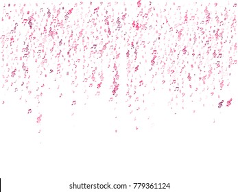 Red flying musical notes isolated on white background. Stylish musical notation symphony signs, notes for sound and tune music. Vector symbols for melody recording, prints and back layers.