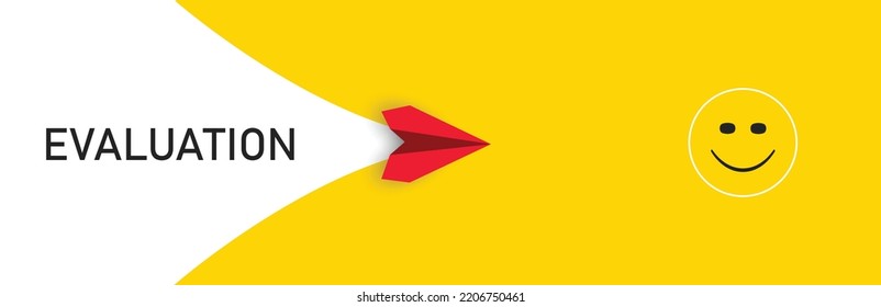 Red flying paper airplane with happy facial expression.Customer review satisfaction feedback survey idea concept.