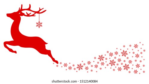 Red Flying Reindeer With Snowflake Looking Forward Stars