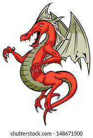 Red Flying Scary screeching winged dragon
