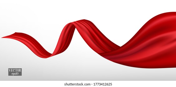 Red flying silk fabric on white background.vector red silk.red curtain.