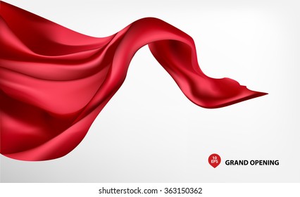 Red Flying Silk Fabric On White Background For Grand Opening Ceremony