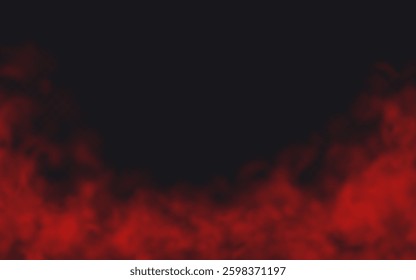 Red Fog effect on transparent dark background. Vector Smoke cloud.
