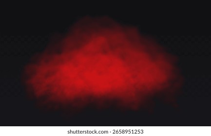 Red Fog effect on transparent dark background. Vector Smoke cloud.