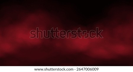 Red fog or smoke cloud on black background. Realistic smoke effect vector illustration. Gas cloud, smoky mist, toxic vapor, meteorological phenomenon, condensation over land or water surface.